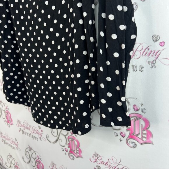 H&M long sleeve dotted shirt stretchy Black and White Polka Dot Blouse - Picture 3 of 10